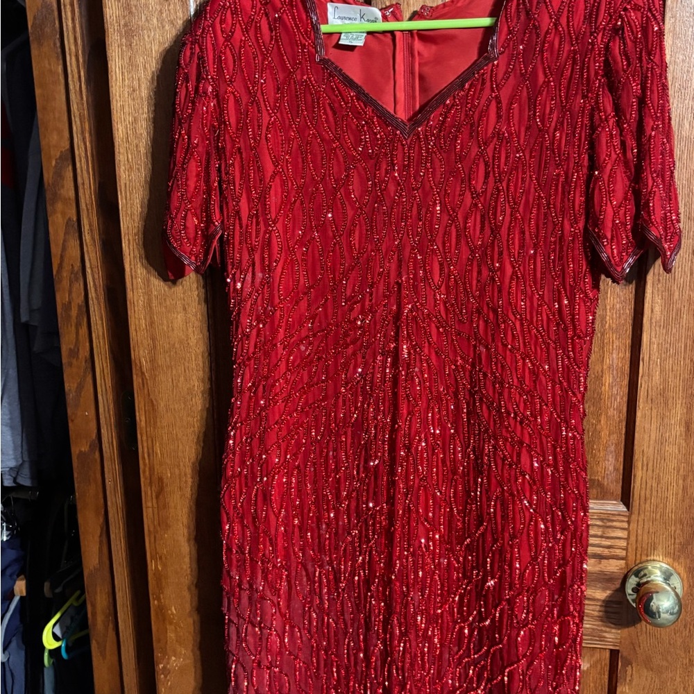 Vintage 1980’s Laurence Kazar Scarlet Hand Beaded Cocktail/Party Dress